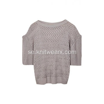 Stickad Pointelle Boat Neck Neck Shoulder Pullover för kvinnor